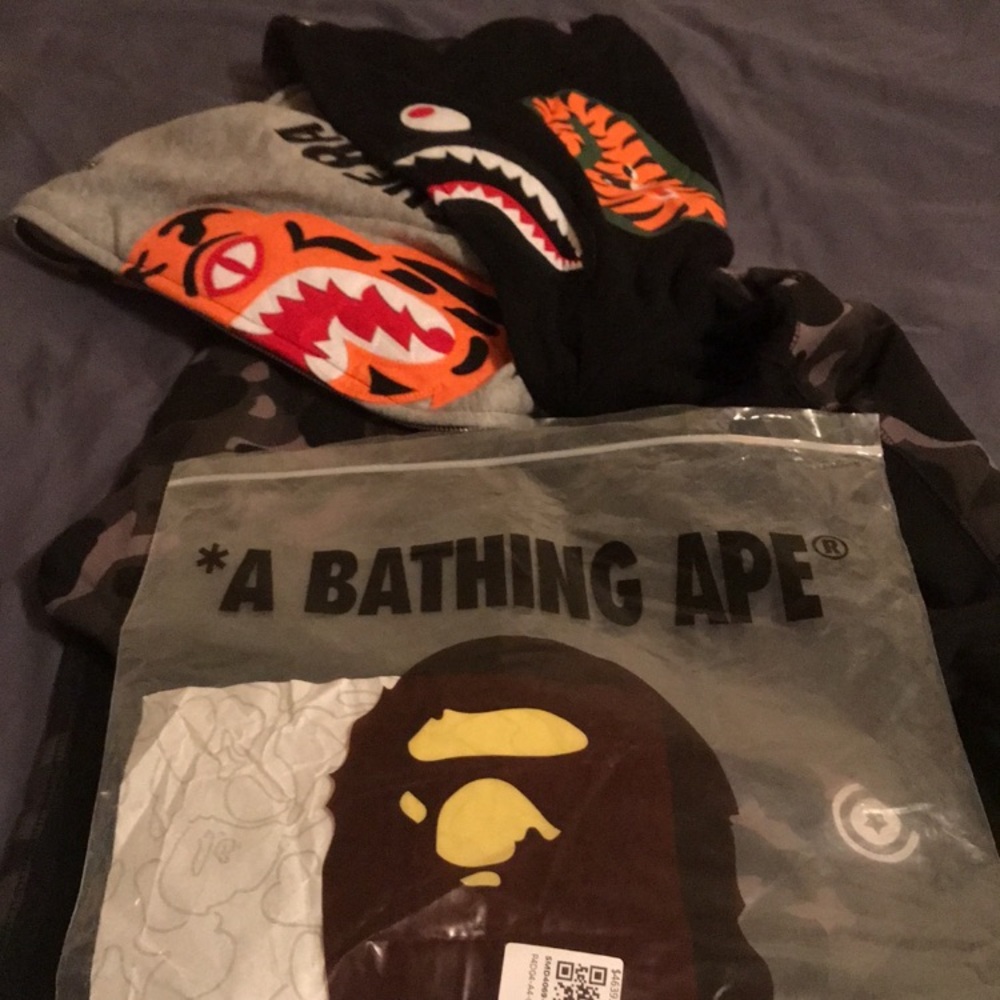 Bape camo tiger shark double hoodie